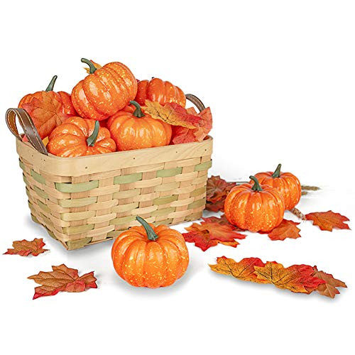 DomeStar Artificial Pumpkins for Decoration, 12PCS Mini Fake Pumpkins with 30PCS Lifelike Maple Leaves, Artificial Vegetables for Halloween Thanksgiving Autumn Ornaments DomeStar Artificial Pumpkins for Decoration, 12PCS Mini Fake Pumpkins with 30PCS Lifelike Maple Leaves, Artificial Vegetables for Halloween Thanksgiving Autumn Ornaments