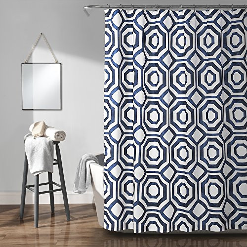 Lush Decor Octagon Blocks Shower Curtain, 72" x 72", Navy