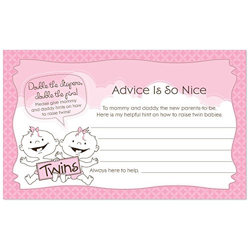 Big Dot of Happiness Twin Baby Girls - Baby Shower Advice Cards - 18 Count