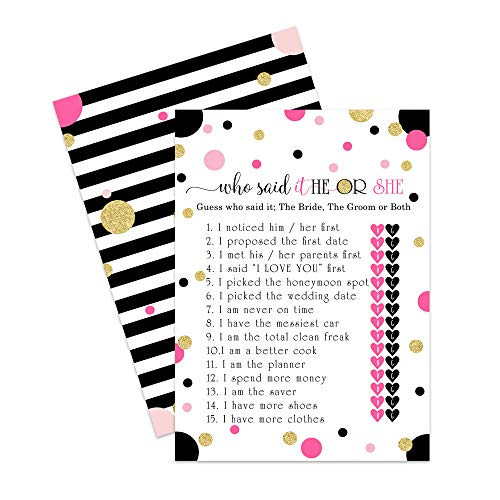 Pink and Black Bridal Shower Game He or She Said Pack of 25 Pink and Black Bridal Shower Game He or She Said Pack of 25