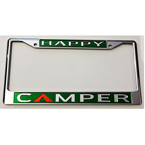 Happy Camper Acrylic License Plate Frame Car Tag GRN/CLR