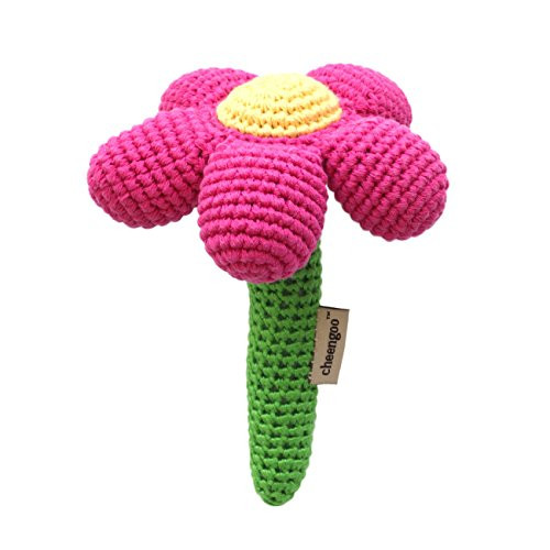Cheengoo Sustainable Organic Bamboo Hand Crocheted Stick Rattle - Magenta Cheengoo Sustainable Organic Bamboo Hand Crocheted Stick Rattle - Magenta