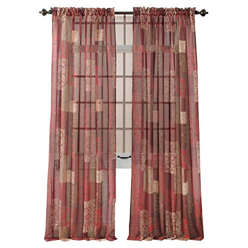 Style Master Renaissance Home Fashion Jasmine Tile Print Sheer Rod Pocket Panel, Burgandy, 56-Inch by 84-Inch