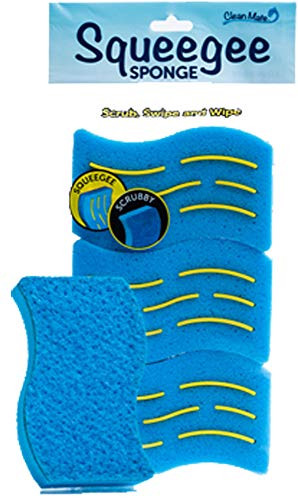 Clean Mate Squeegee Sponge - 3 Pack Multi-Use Non-Scratch Bathrooms Kitchens Durable Highly Absorbent Long Lasting Odor Resistant