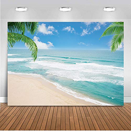 FLASIY Beach Backdrops for Photography 10x7ft Summer Coconut Tree White Clouds Background for Holiday Event Wedding Party Photo Studio Shooting Props LYAY183