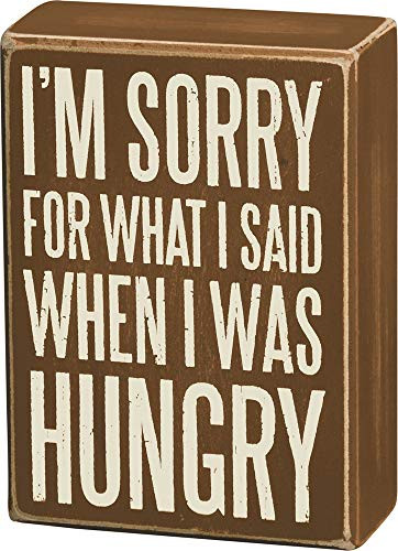 Primitives by Kathy Brown and White Distressed Box Sign, When I was When I was Hungry
