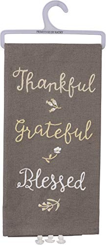 Primitives by Kathy Embroidered Dish Towel, 18 x 26-Inches, Thankful Grateful Blessed
