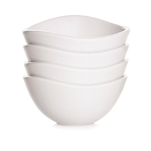 Savora Chamfer Porcelain Bowl, 5-Inch, Snow, Set of 4