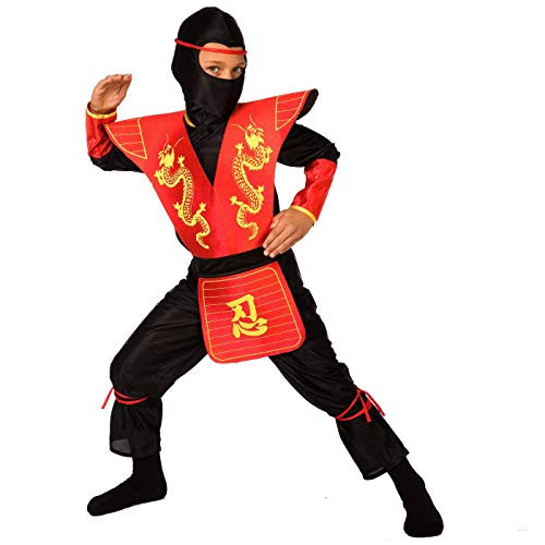 Kids Ninja Costume Childrens Red Kung Fu Dress Up Outfit - Small (Age 3-5)