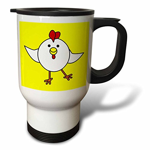 3dRose Cute White Chicken Dance with Yellow Background Stainless Steel Travel Mug, 14-Ounce