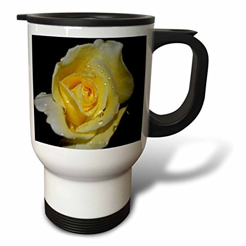 3dRose tm_22521_1 Macros Yellow Rose with Rain Drops Travel Mug, 14 oz, Multicolor