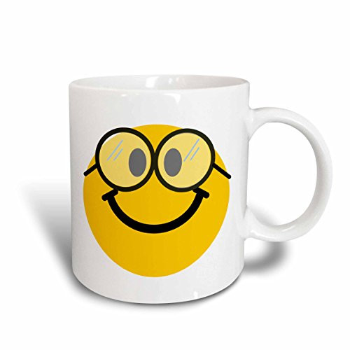 3dRose mug_113100_1 Geeky Smiley Face Cute Geek Happy Nerd Yellow Smile with Glasses Smiling Studious Cartoon Smile Ceramic Mug, 11-Ounce