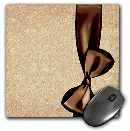 3dRose LLC 8 x 8 x 0.25 Inches Mouse Pad, Rich Brown Faux Satin Bow on Tan Grunge Damask Background (mp_33547_1)