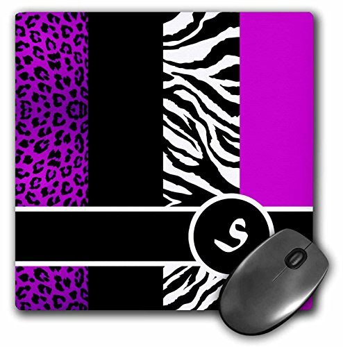 3dRose LLC 8 x 8 x 0.25 Inches Mouse Pad, Elegant Animal Print Monogram Purple S (mp_35602_1)