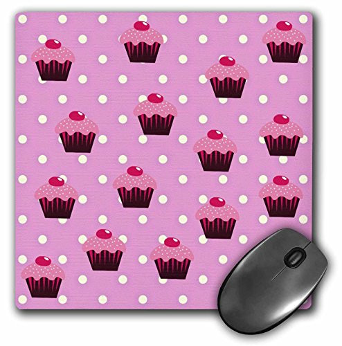 3dRose LLC 8 x 8 x 0.25 Inches Mouse Pad, Cupcakes and Polka Dots in Pink (mp_53543_1)