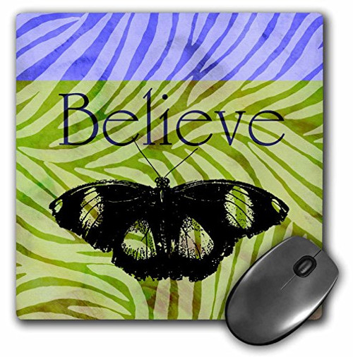 3dRose LLC 8 x 8 x 0.25 Inches Mouse Pad, Believe Butterfly Zebra Print Green/Purple (mp_63409_1)