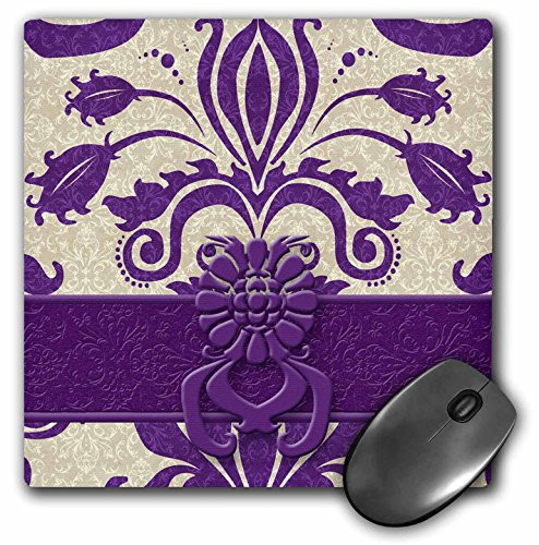 3dRose LLC 8 x 8 x 0.25 Inches Damask Purple and Taupe Mouse Pad (mp_15454_1)