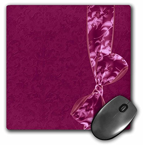 3dRose LLC 8 X 8 X 0.25 Inches Mouse Pad, Pink and Wine Floral Bow on Wine Grunge Damask Background (mp_33507_1)