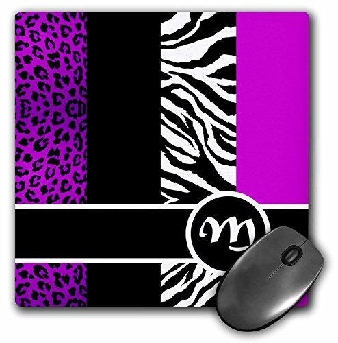 3dRose LLC 8 x 8 x 0.25 Inches Mouse Pad, Elegant Animal Print Monogram, Purple M (mp_35596_1)