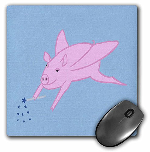 3dRose LLC 8 x 8 x 0.25 Inches Mouse Pad, Flying Pink Pig with Magic Blue Star Wand (mp_54990_1)