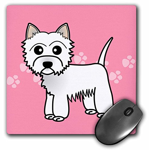 3dRose LLC 8 x 8 x 0.25 Inches Cute Cartoon West Highland Terrier, Westie Dog on Pink Paw Prints Mouse Pad (mp_58605_1)