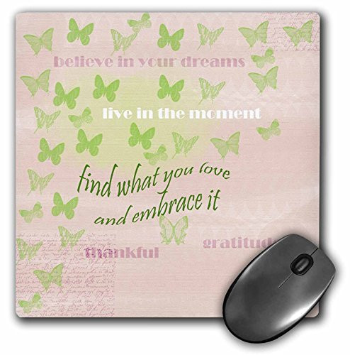 3dRose LLC 8 x 8 x 0.25 Inches Mouse Pad, Inspirational Words Green Butterflies (mp_79081_1)