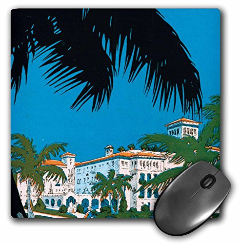 3dRose LLC 8 x 8 x 0.25 Inches Mouse Pad, Pink Hotel and Palm Tree (mp_165417_1)