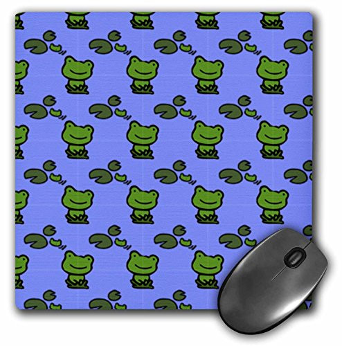 3dRose LLC 8 x 8 x 0.25 Inches Mouse Pad, Green Frogs and Lily Pads on Blue (mp_36003_1)