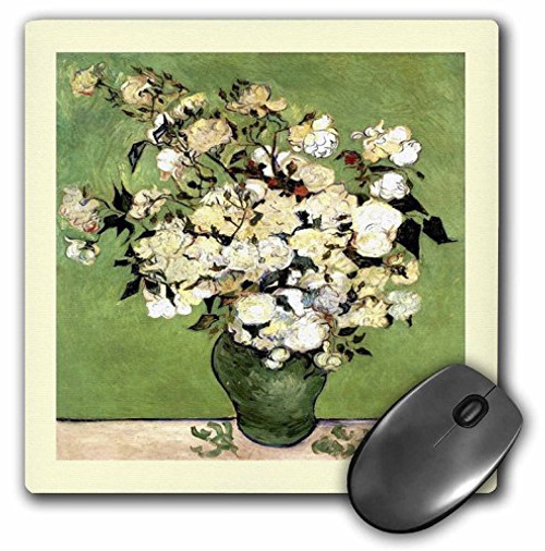 3dRose LLC 8 x 8 x 0.25 Inches Mouse Pad, Green N Ivory Framed Van Goghs Vase of Roses Painting (mp_47910_1) 3dRose LLC 8 x 8 x 0.25 Inches Mouse Pad, Green N Ivory Framed Van Goghs Vase of Roses Painting (mp_47910_1)