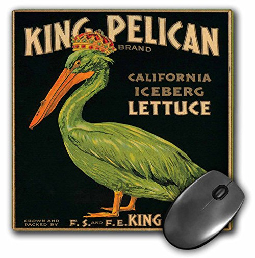 3dRose LLC 8 x 8 x 0.25 Inches Mouse Pad, King Pelican Iceberg Lettuce with A Green Pelican Wearing A Crown - (mp_171131_1)