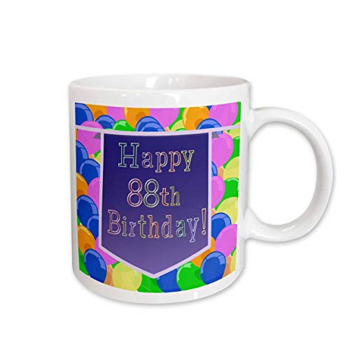 3dRose 174853_1 Balloons With Purple Banner Happy 88Th Birthday Ceramic Mug, 11 oz, White