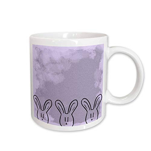 3dRose mug_51441_2"Three Bunnies - Pastel Purple - Cute Art" Ceramic Mug, 15 oz, Multicolor