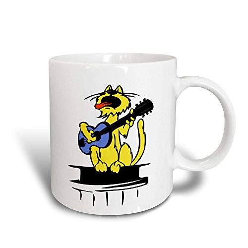 3dRose 164461_3 Yellow Cat Playing Blue Guitar And Singing Magic Transforming Mug 11 oz