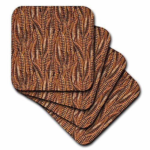 3dRose cst_60533_1 Pheasant Feathers in Brown Yellow N Black-Soft Coasters, Set of 4