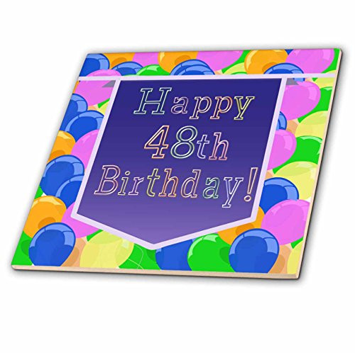 3dRose ct_174830_2 Balloons with Purple Banner Happy 48Th Birthday-Ceramic Tile, 6-Inch