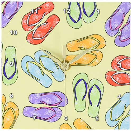 3dRose dc_77537_1 Colorful Flip Flop Print-Yellow Background-Desk Clock, 6 by 6-Inch