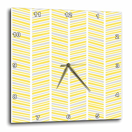 3dRose dpp_165922_2 Herringbone Pattern Yellow Gray and White-Wall Clock, 13 by 13-Inch