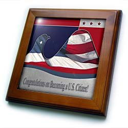 3dRose ft_40424_1 Congratulations on Becoming a U.S. Citizen, Flag Eagle-Framed Tile Artwork, 8 by 8-Inch