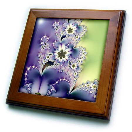 3dRose ft_155271_1 Purple and Green Flower Fractal Art-Framed Tile Artwork, 8 by 8-Inch