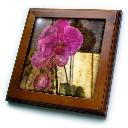 3dRose ft_180501_1 Layered Purple Orchids-Framed Tile Artwork, 8 by 8-Inch