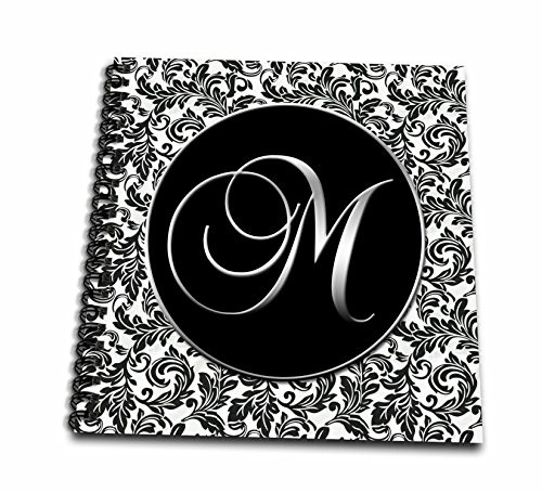 3dRose db_38762_2 Letter M-Black and White Damask-Memory Book, 12 by 12-Inch