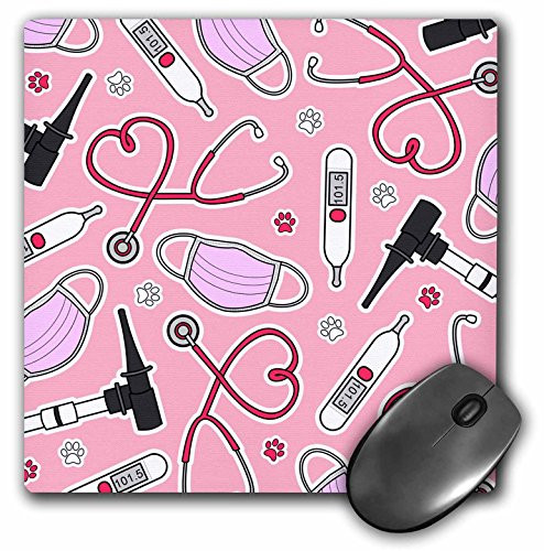 3dRose Cute Veterinarian or Veterinary Technician Love Pattern Pink - Mouse Pad, 8 by 8 inches (mp_172117_1)