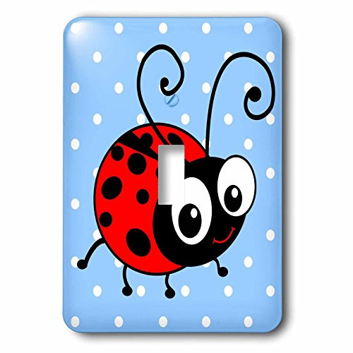 3dRose lsp_113182_1 Cute Ladybug on Blue Polka Dots Kawaii Happy Red & Black Spotted Ladybird Cartoon Lady Bug Insect Single Toggle Switch