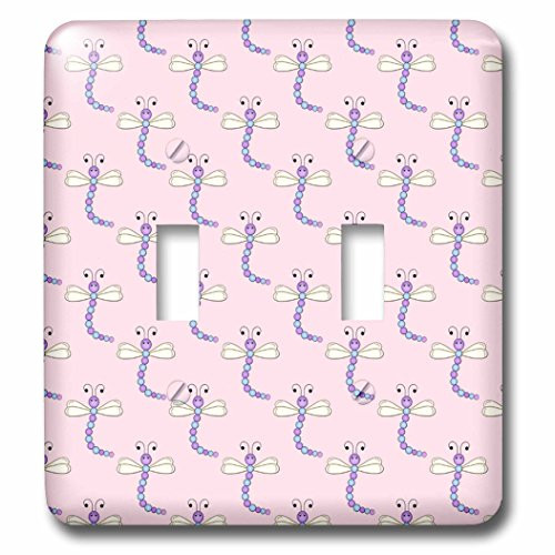 3dRose lsp_211002_2 Cute Purple and Yellow Dragonfly Pattern Double Toggle Switch Multicolor