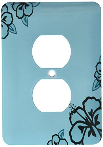 3dRose LSP_110673_6"Turquoise with Black Hibiscus Flowers 2 Plug Outlet Cover, Multicolor