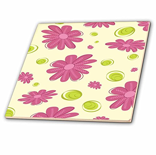 3dRose ct_101616_1 Cute Purple Daisy Pattern with Green Accents Ceramic Tile, 4"