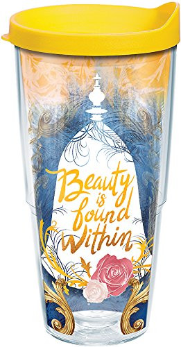 Tervis 1245140 Disney Beast Beauty is Found Within Insulated Tumbler with Wrap and Yellow Lid, 24oz, Clear