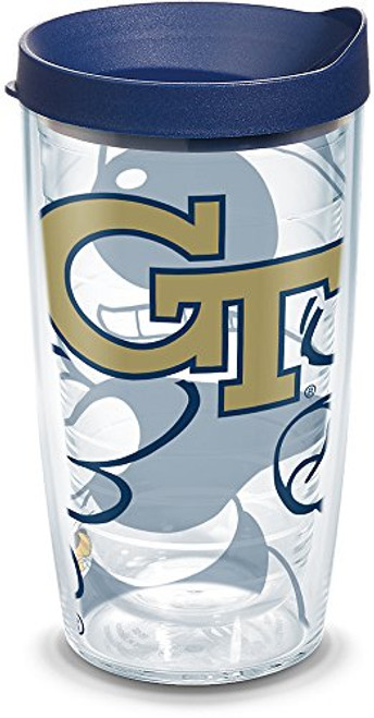 Tervis 1289382 Georgia Tech Yellow Jackets Insulated Tumbler with Wrap and Navy Lid, 16oz, Clear