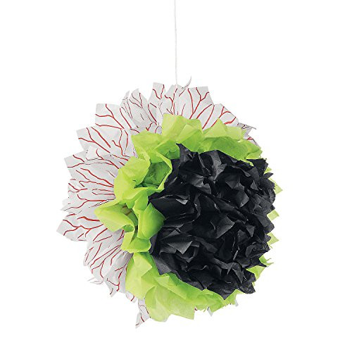 Fun Express - Halloween Eyeball Tissue Pom Pom W/gromm for Halloween - Party Decor - Hanging Decor - Tissue - Halloween - 3 Pieces