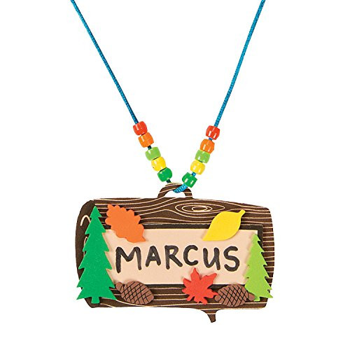 Fun Express - Camp Name Tag Necklace CK-12 - Craft Kits - Kids Jewelry Craft Kits - Kids Nametag Necklace - 12 Pieces